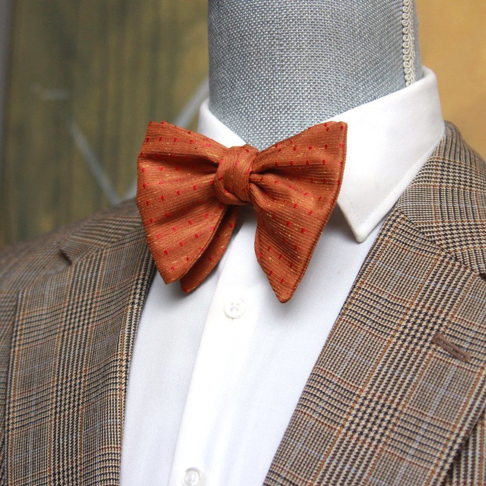 New‎ Men's Self-tied Bow Tie 100%Silk Big Butterfly Orange Red Polka Dot S646